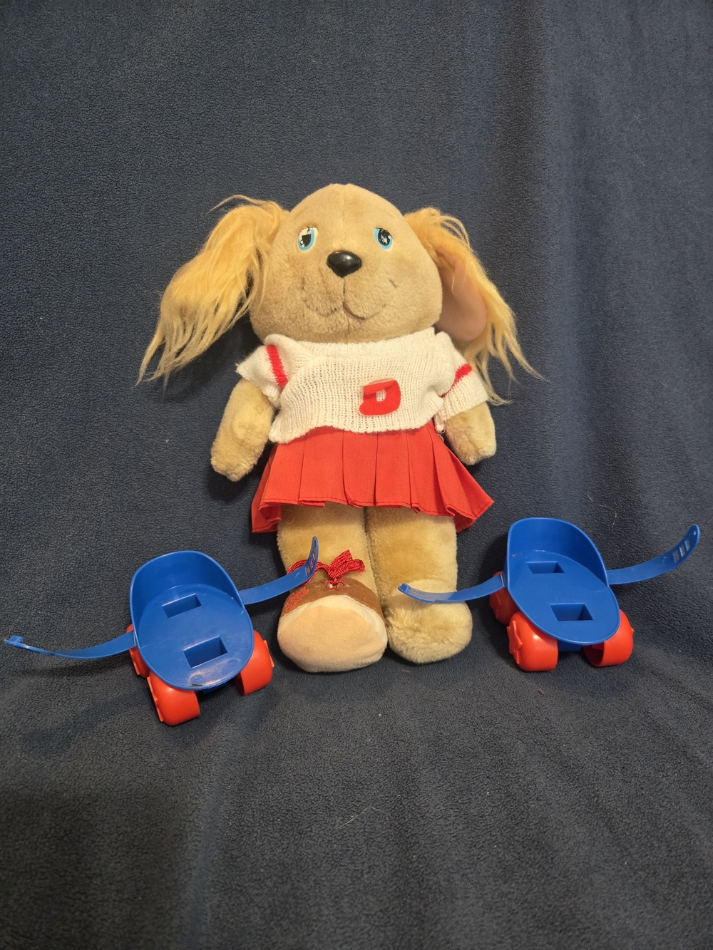 Vintage 1980s Get Along Gang Dotty Dog Plush Roller Skates Red Skirt D Sweater